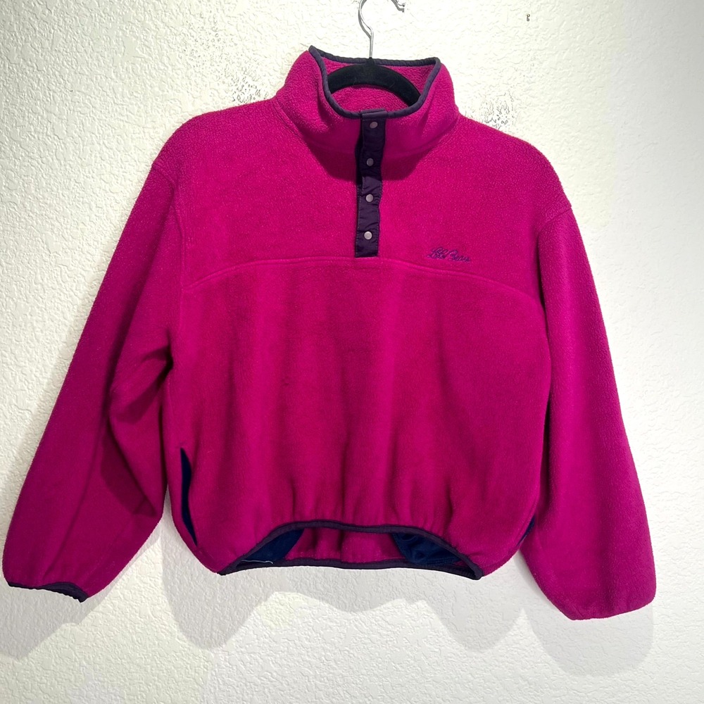 Vintage L.L. Bean Anorak‎ Fleece Jacket Kids Large Fuchsia USA Made Quarter Snap